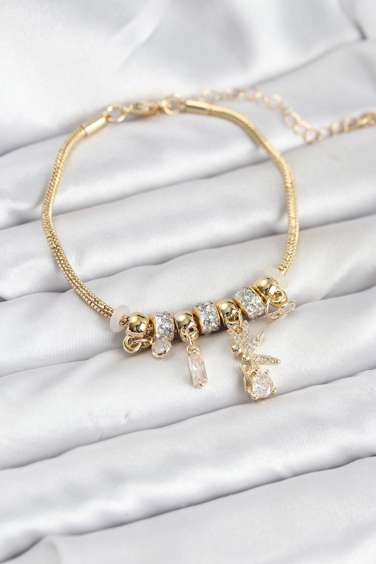 Mey İthalat® Pirinç Gold Renk Tinkerbell Charmlı Kadın Bileklik