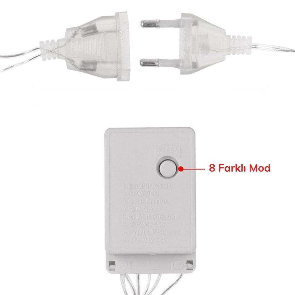 8 Fonksiyonlu 16 Saçaklı Perde Led 3 x 1 (Günışığı)