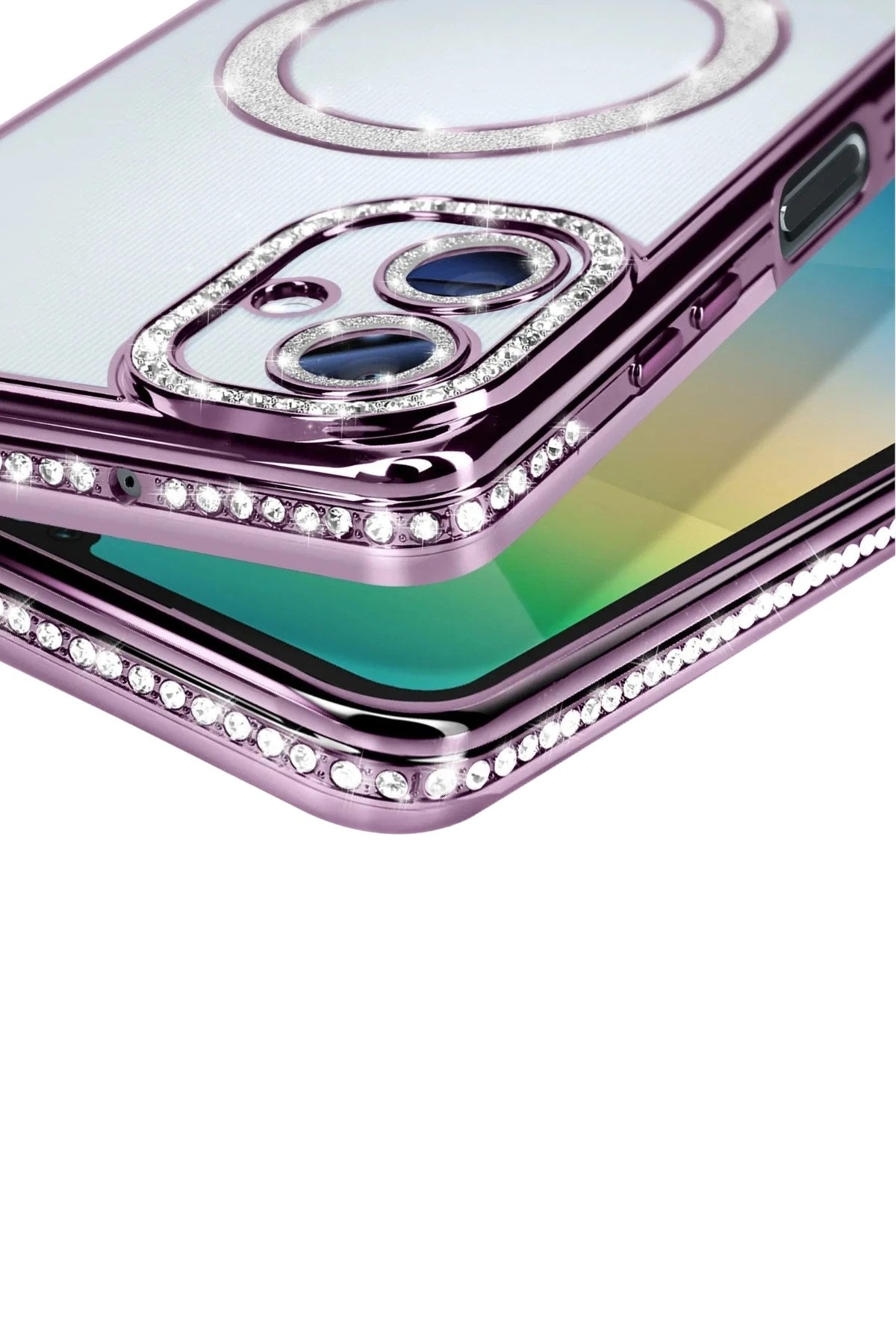 Mey İthalat® Samsung Galaxy A06 Joke Simli Magneticsafe Kılıf - Derin Mor