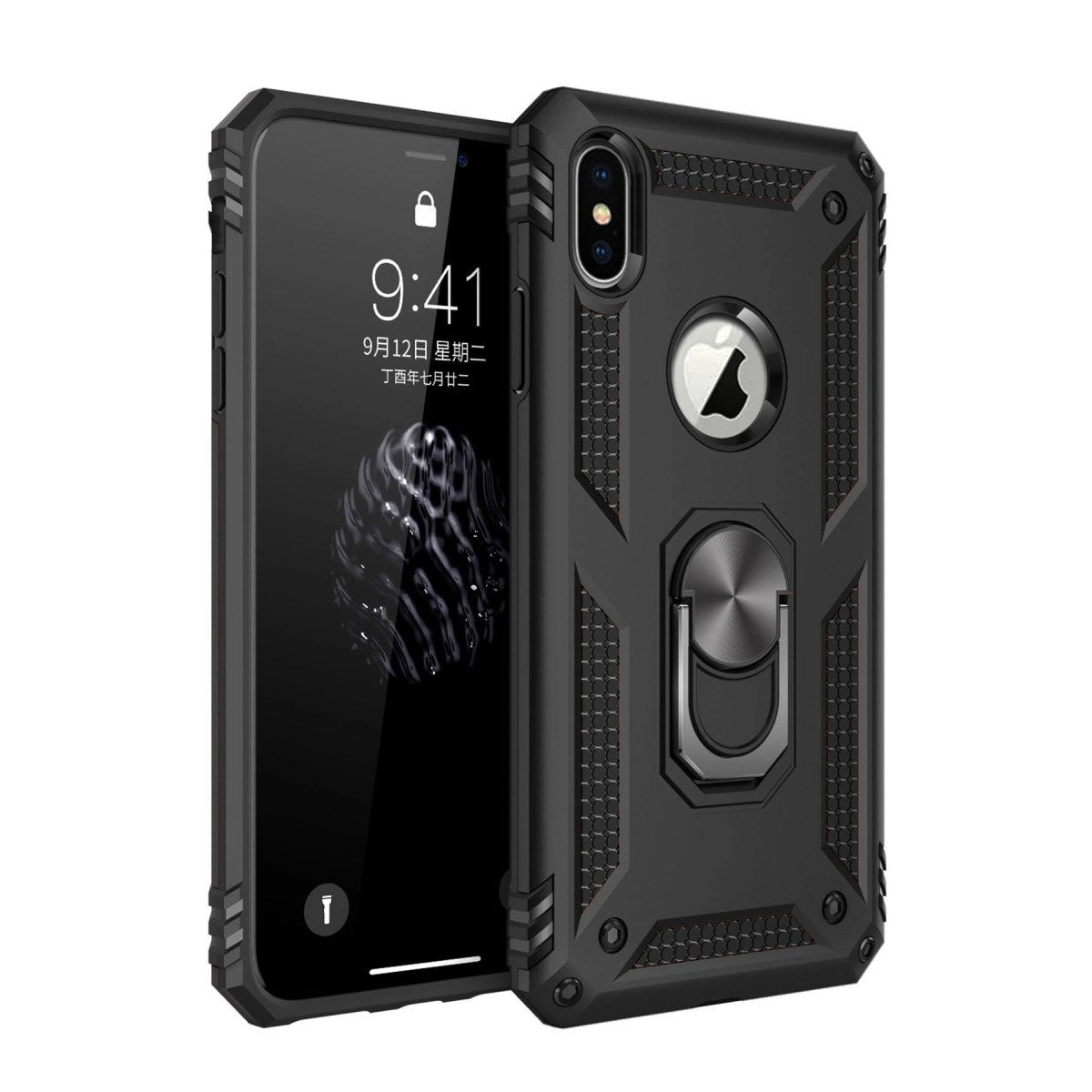 Mey İthalat® iPhone XS Max Kılıf Sofya Yüzüklü Silikon Kapak - Siyah