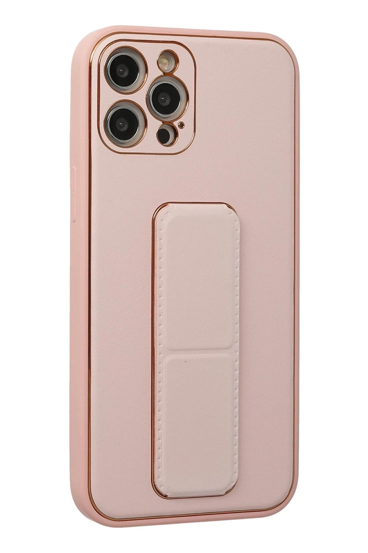 Mey İthalat® iPhone 12 Pro Kılıf Coco Deri Standlı Kapak - Pembe