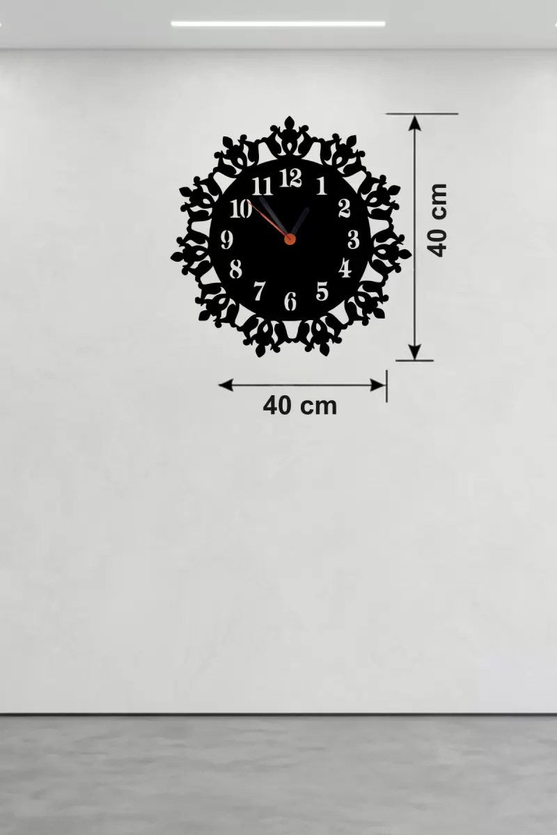 Mey İthalat® Klasik Floral Desenli Ahşap Duvar Saati - 40x40 cm Vintage Tasarım