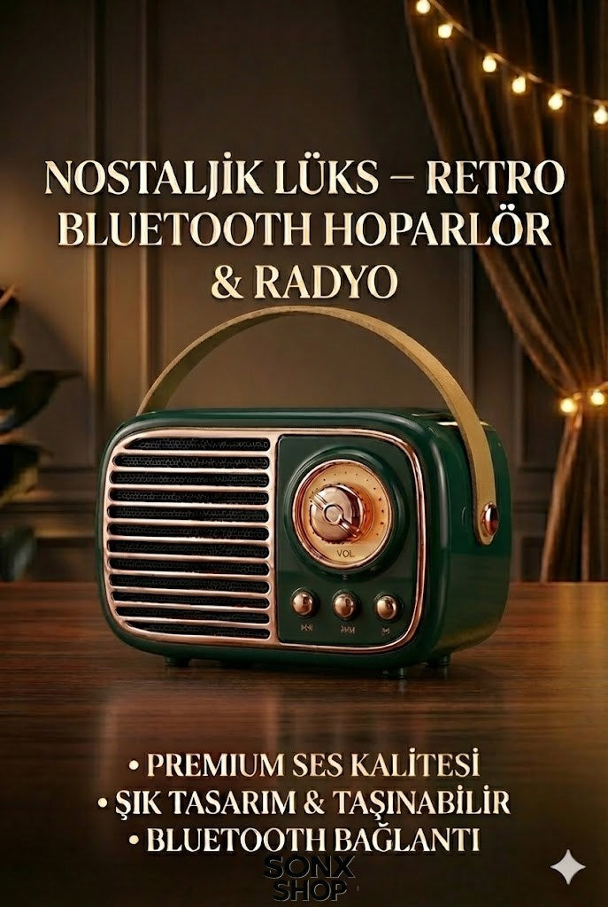 SONX Nostaljik Retro Bluetooth - FM Radyo, USB ve Bluetooth Kablosuz Hoparlör