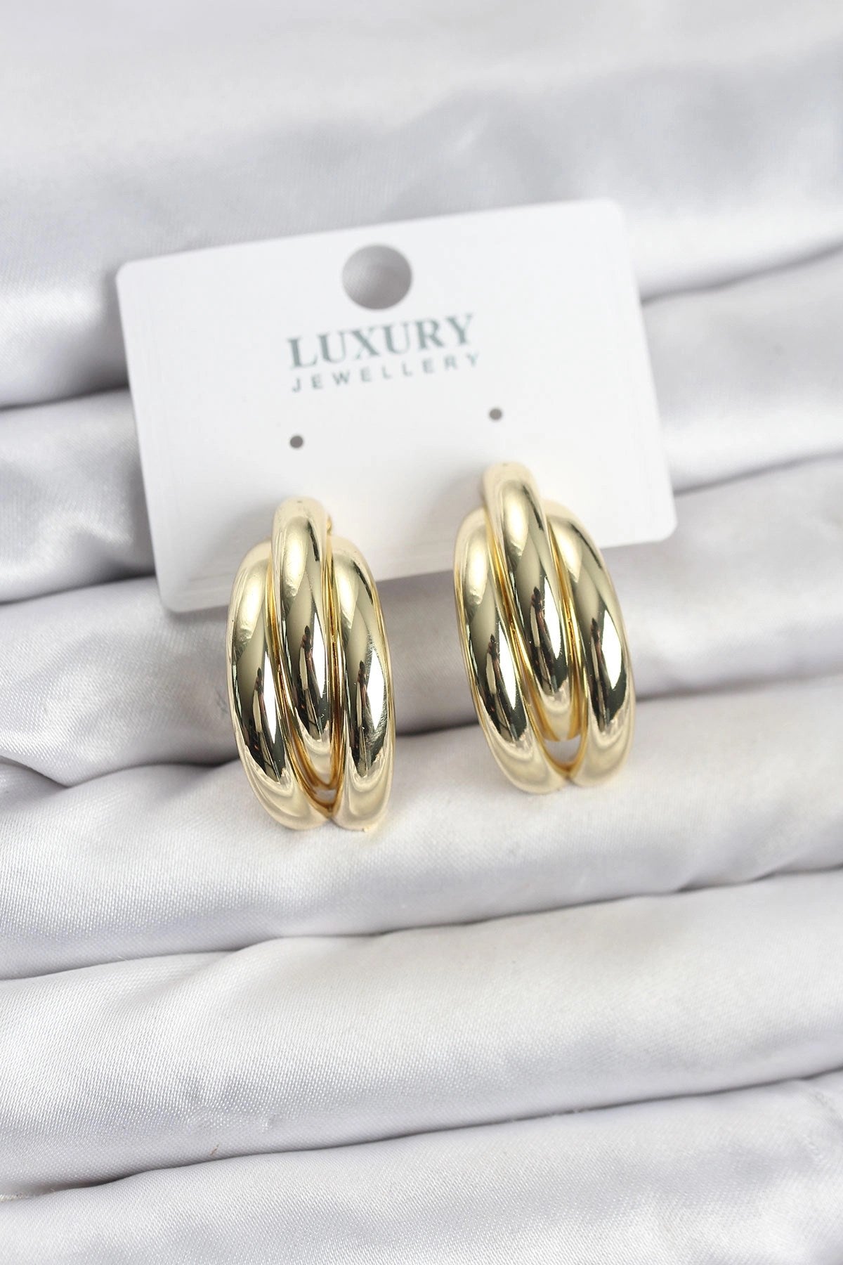 Mey İthalat® Gold Renk Pirinç Yarım Halka Model Kadın Küpe