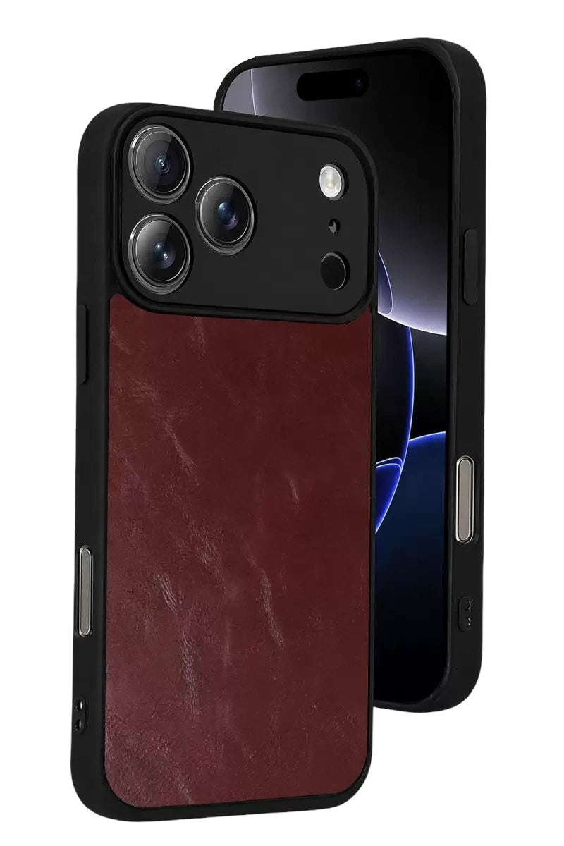 Mey İthalat® iPhone 17 Pro Max Aras Deri Kapak - Bordo