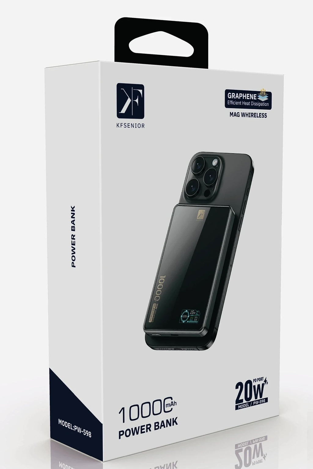 Mey İthalat® PW598 10.000 mAh Dijital Göstergeli 20W Type-C ve 15W Kablosuz Şarj PD Hızlı Şarj Magsafe Powerbank - Siyah