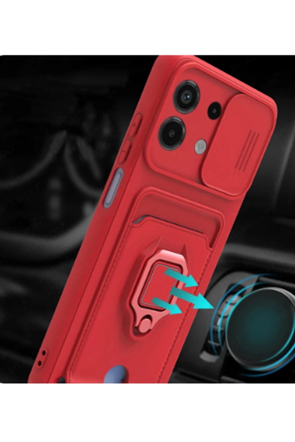 Mey İthalat® Redmi Note 13 4G Kılıf Zuma Kartvizitli Yüzüklü Silikon - Siyah