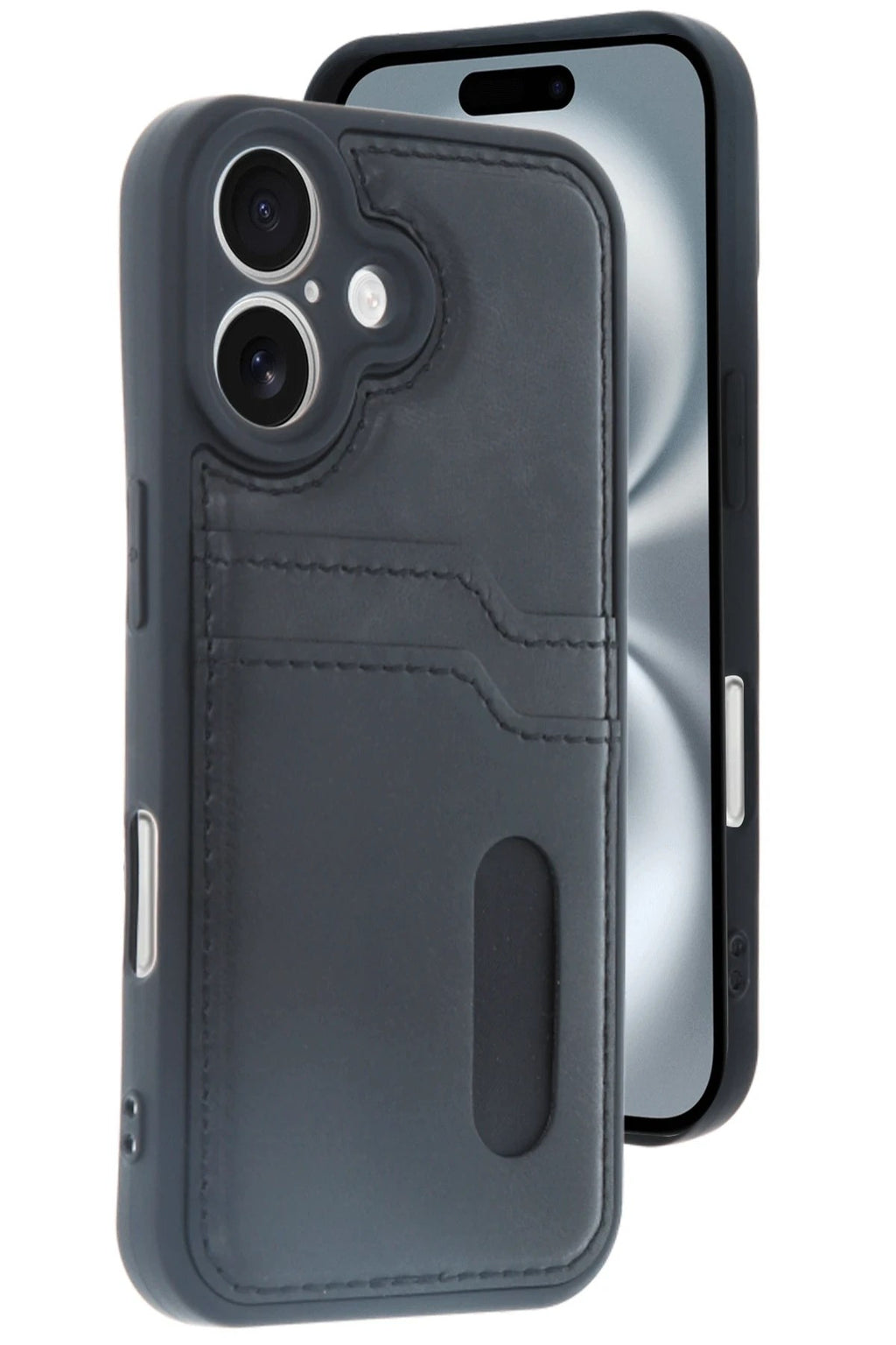 Mey İthalat® iPhone 16 Kılıf Sara Kartvizitli Deri Kılıf - Siyah