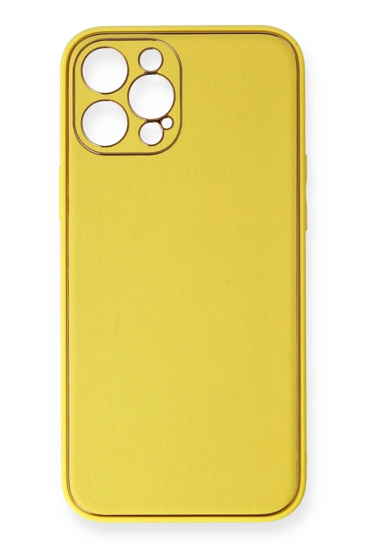 Mey İthalat® iPhone 12 Pro Kılıf Coco Deri Silikon Kapak - Sarı