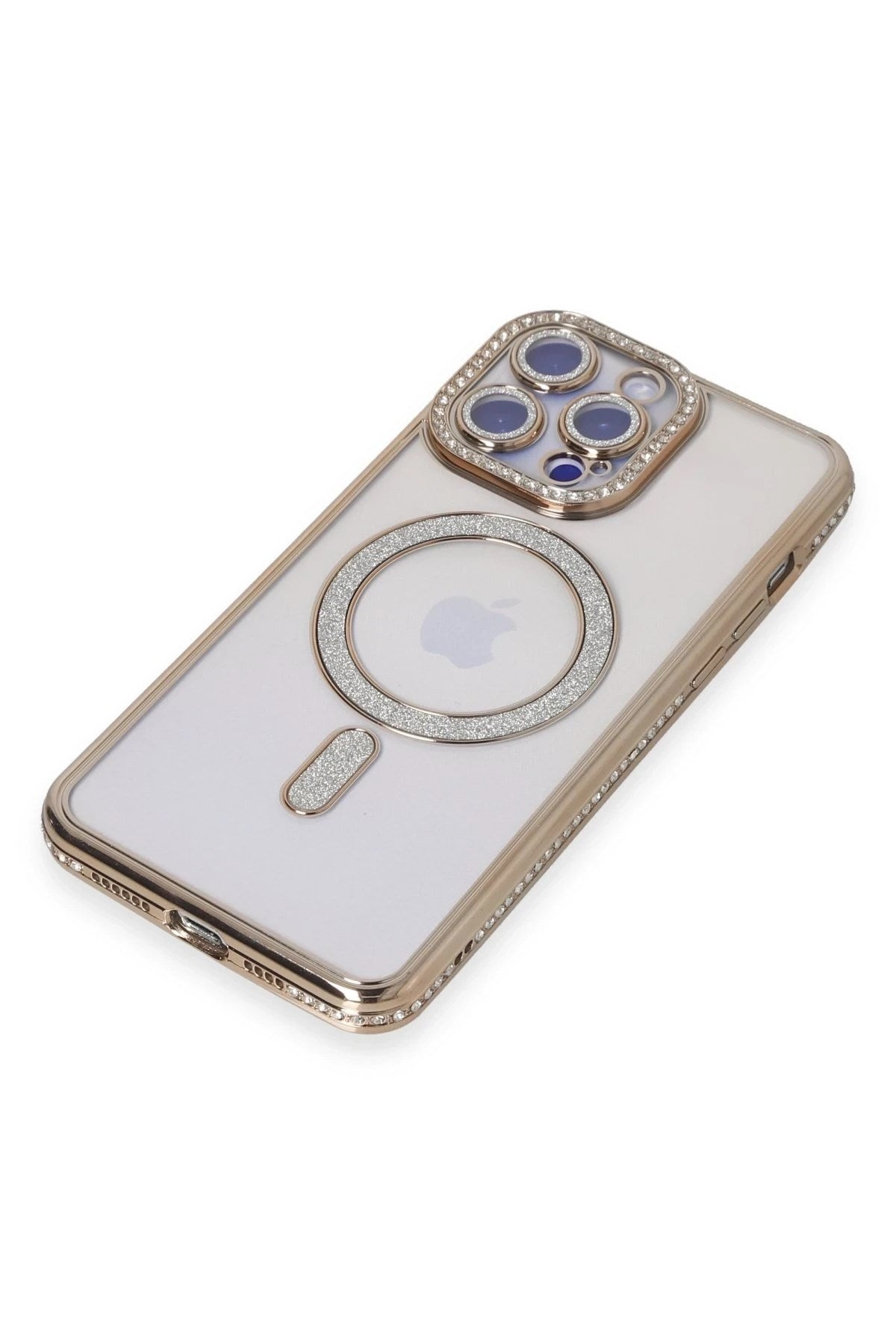 Mey İthalat® iPhone 14 Pro Kılıf Joke Simli Magneticsafe Kılıf - Gold
