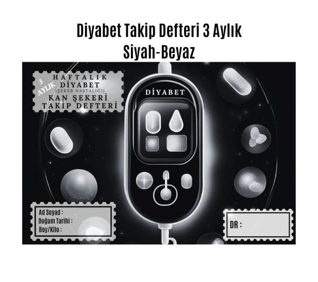 Diyabet Ölçüm Takip Çizelgesi Defteri A Kalite Özel Tasarım 3 Aylık A5 Siyah-beyaz