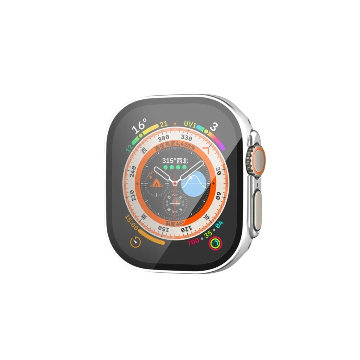 Mey İthalat® Watch Ultra 49mm Legend Camlı Kasa Ekran Koruyucu - Gümüş