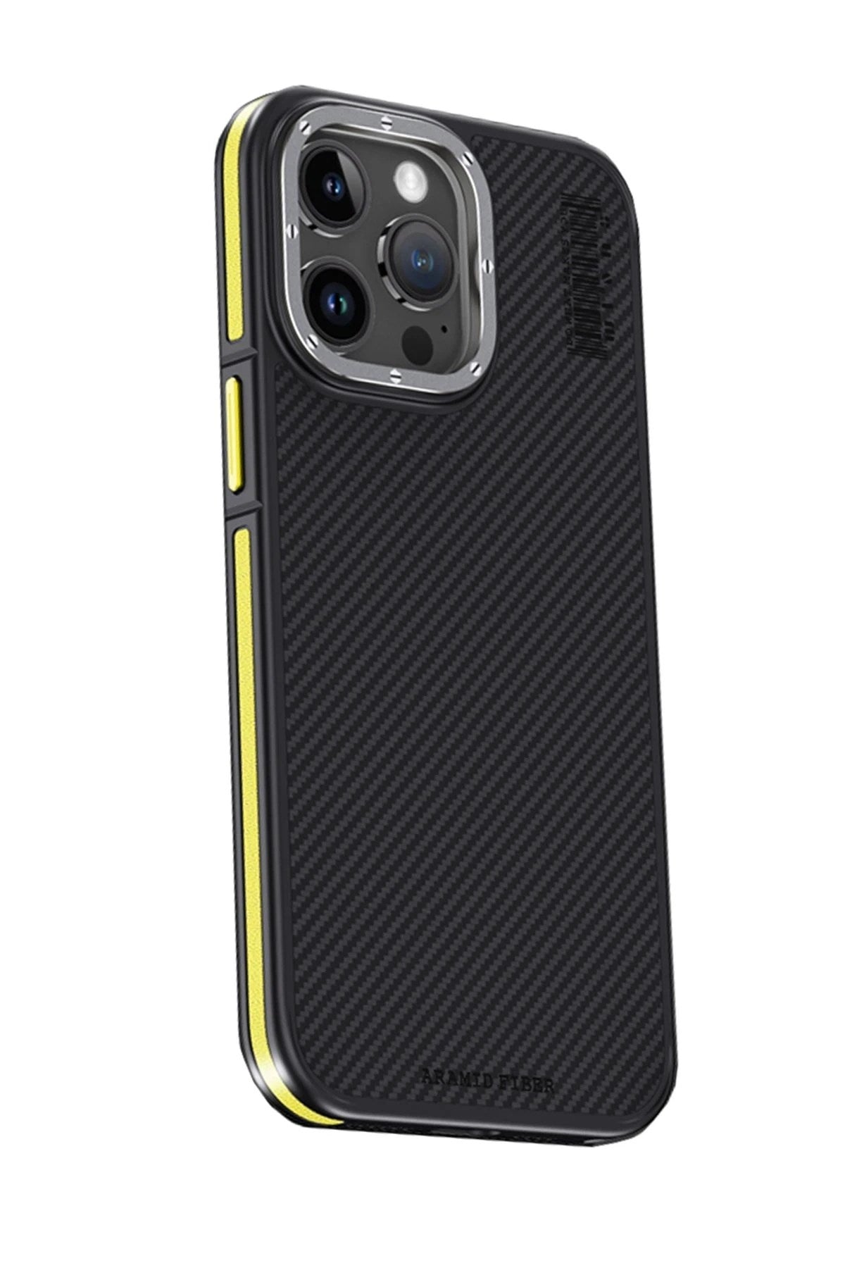 Mey İthalat® iPhone 15 Pro Kılıf Aramid 600D Kevlar Karbon Fiber Magsafe Kapak - Sarı