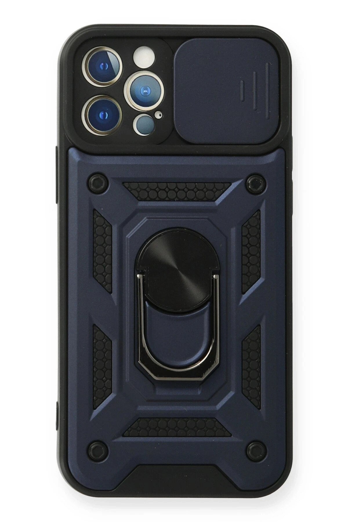 Mey İthalat® iPhone 12 Pro Kılıf Pars Lens Yüzüklü Silikon - Lacivert