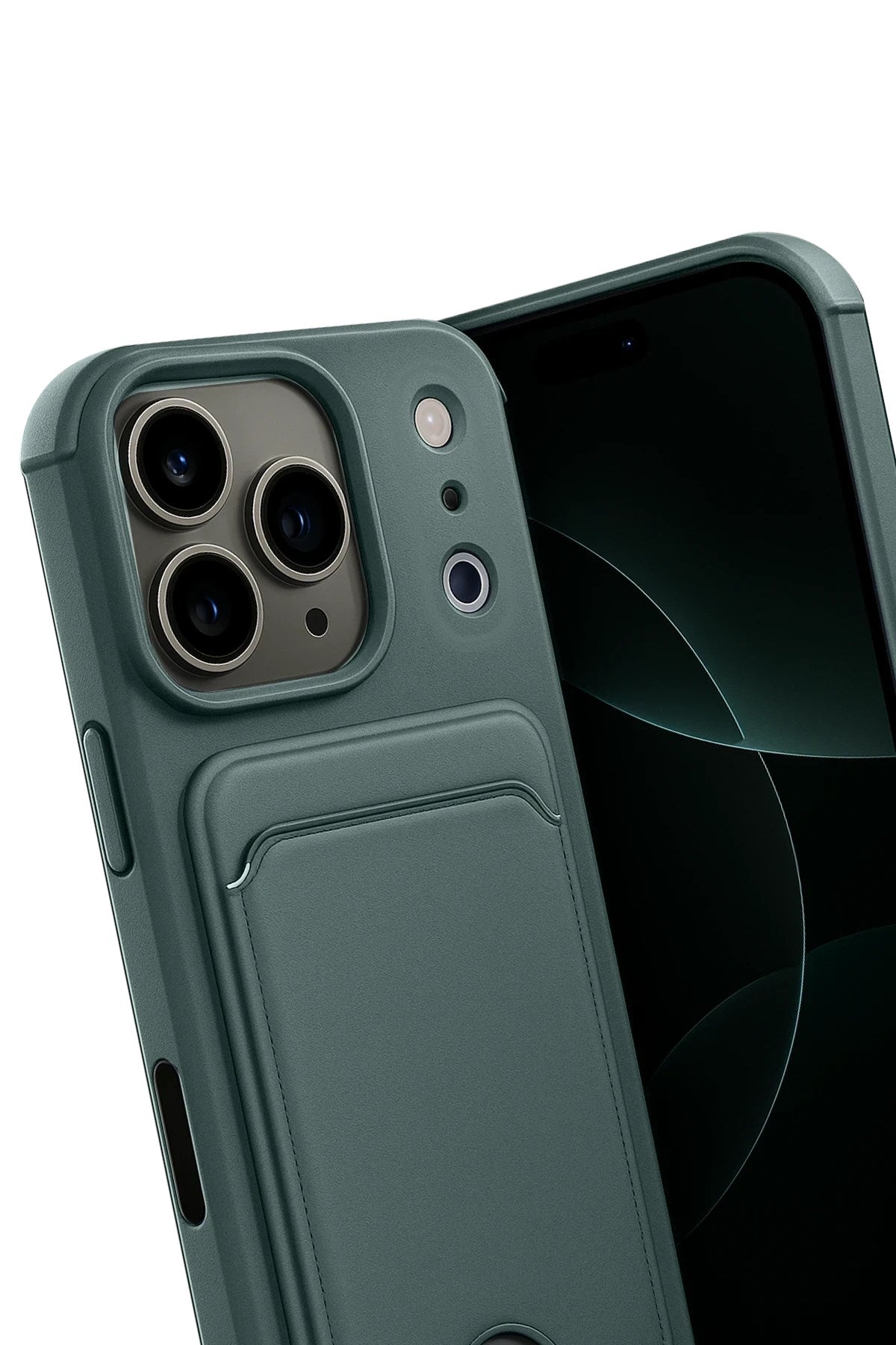 Mey İthalat® iPhone 17 Pro Kelvin Kartvizitli Silikon - Koyu Yeşil