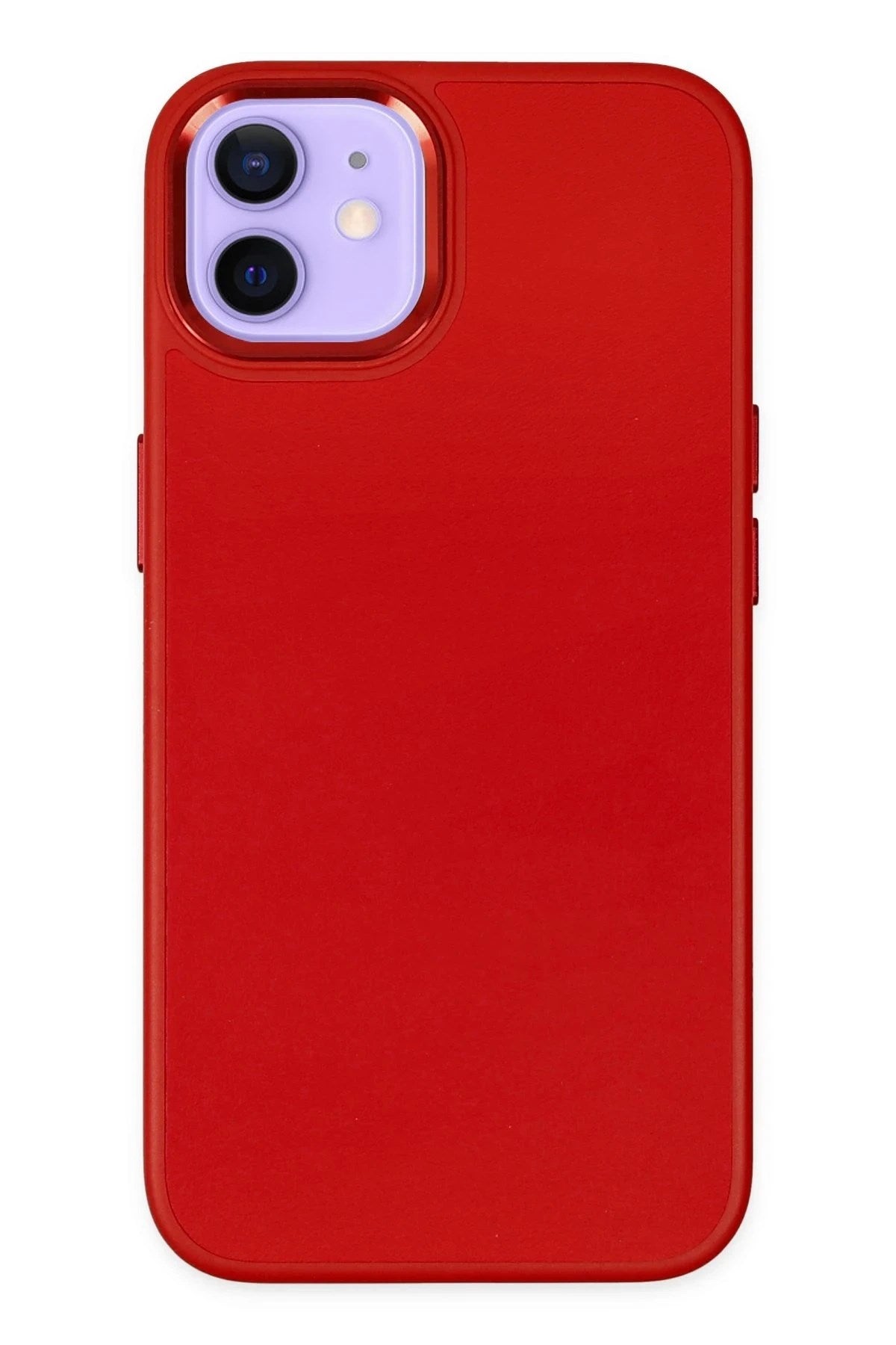 Mey İthalat® iPhone 12 Kılıf Asya Deri Silikon - Kırmızı