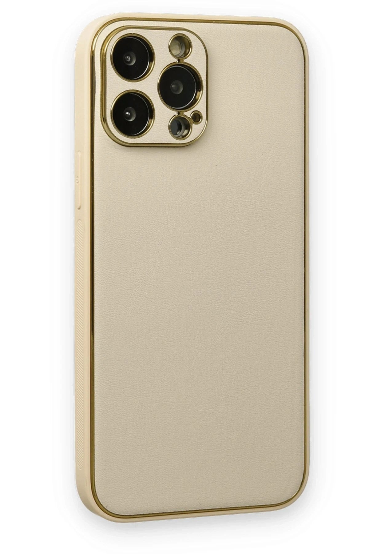 Mey İthalat® iPhone 13 Pro Kılıf Coco Deri Silikon Kapak - Gold