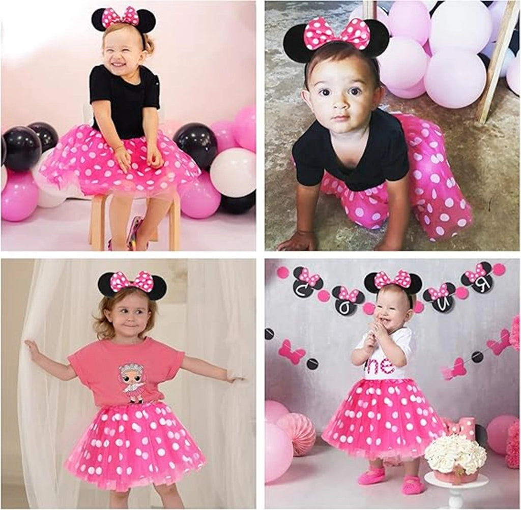 Mey İthalat® Pembe Fiyonklu Minnie Mouse Tacı Mini Kulak