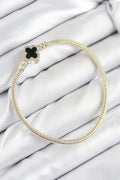Mey İthalat® Pirinç Charm Zirkon Taşlı Yonca Model Gold Renk Kadın Bileklik