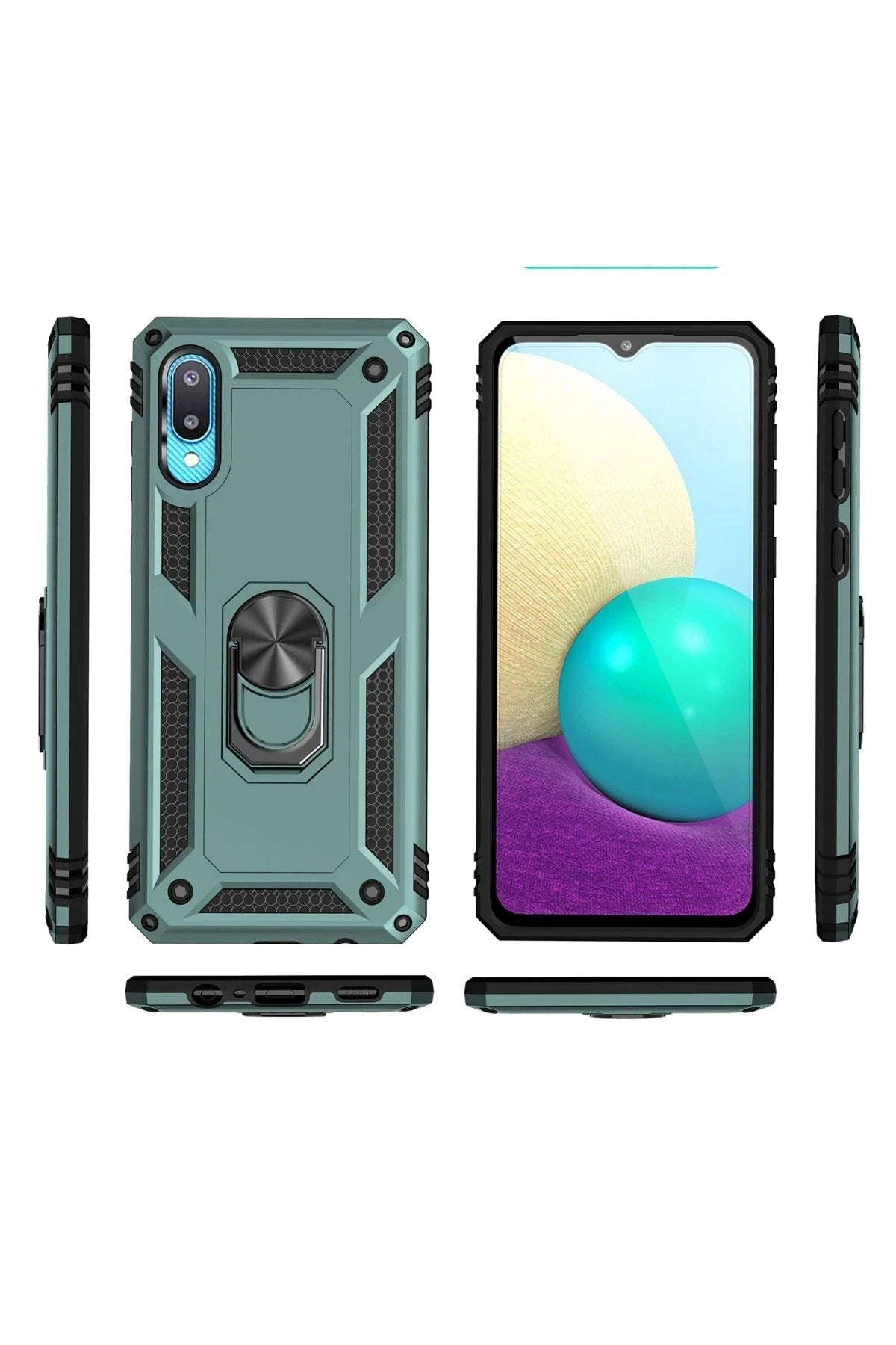 Mey İthalat® Samsung Galaxy A02 Kılıf Sofya Yüzüklü Silikon Kapak - Yeşil