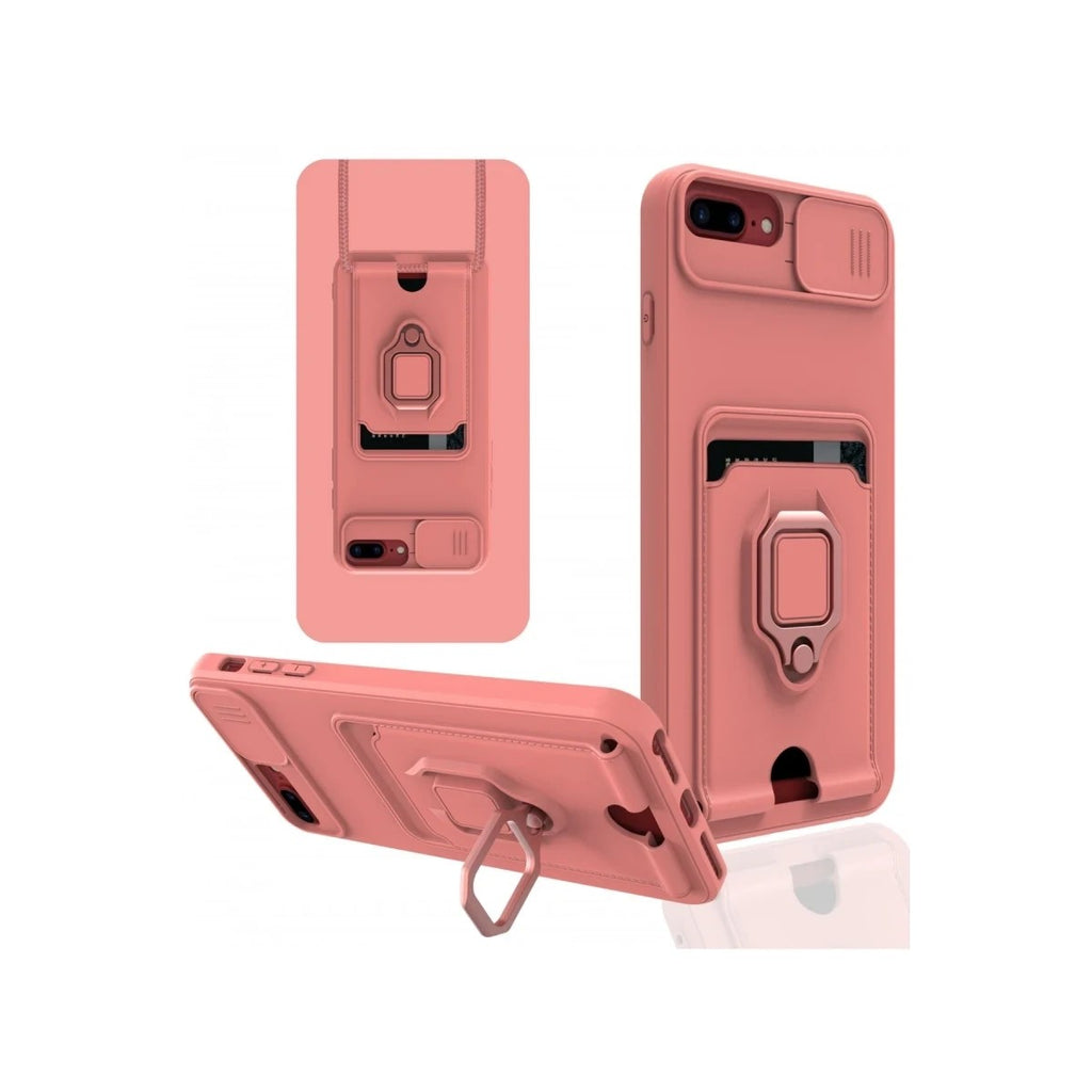 Mey İthalat® iPhone 7 Plus Kılıf Zuma Kartvizitli Yüzüklü Silikon - Pembe