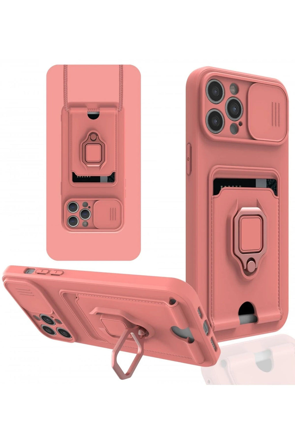 Mey İthalat® iPhone 12 Pro Kılıf Zuma Kartvizitli Yüzüklü Silikon - Pembe