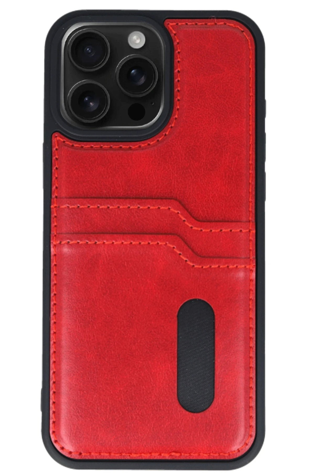 Mey İthalat® iPhone 15 Pro Max Kılıf Sara Kartvizitli Deri Kılıf - Kırmızı