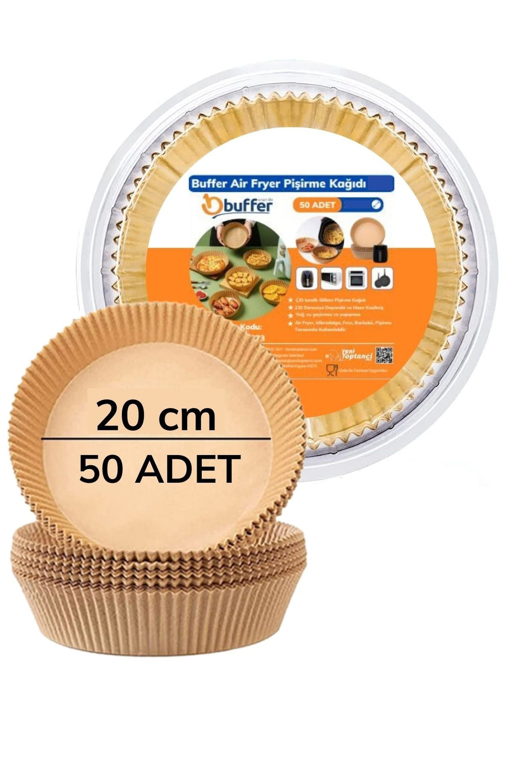 50 Adet 20 cm Air Fryer Pişirme Kağıdı Tek Kullanımlık Yağ Geçirmez Yuvarlak Tabak Model PVC