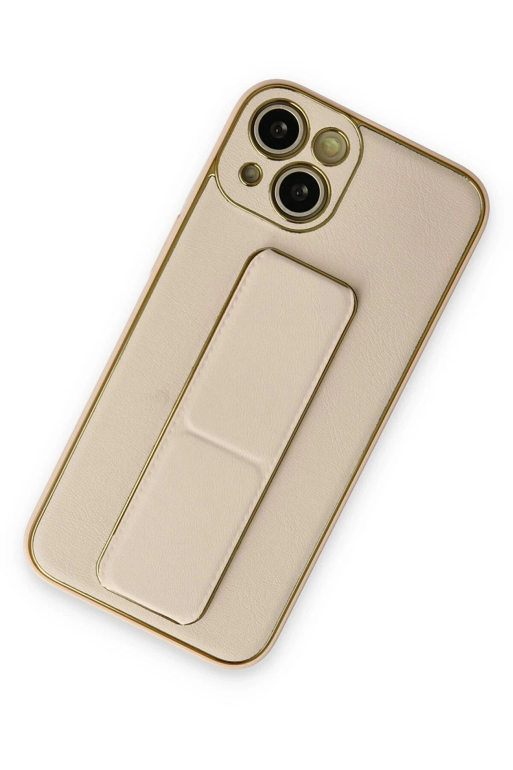 Mey İthalat® iPhone 14 Plus Kılıf Coco Deri Standlı Kapak - Gold