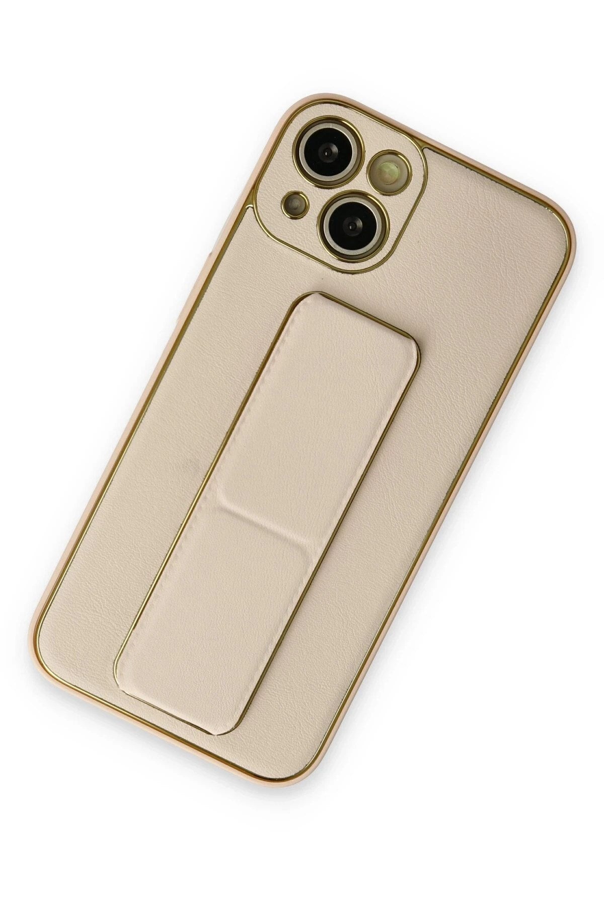Mey İthalat® iPhone 14 Plus Kılıf Coco Deri Standlı Kapak - Gold