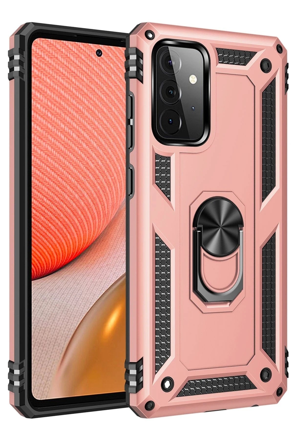 Mey İthalat® Samsung Galaxy A72 Kılıf Sofya Yüzüklü Silikon Kapak - Rose
