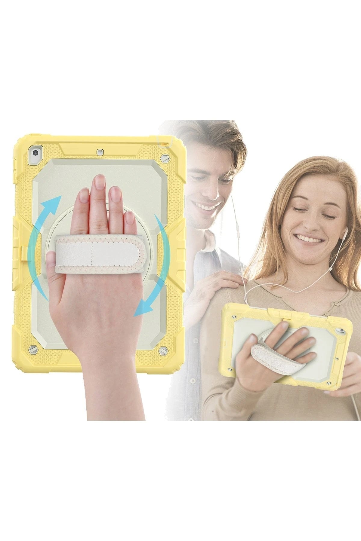 Mey İthalat® iPad 10.2 (7.nesil) Kılıf Strap New Tablet Kapak - Sarı