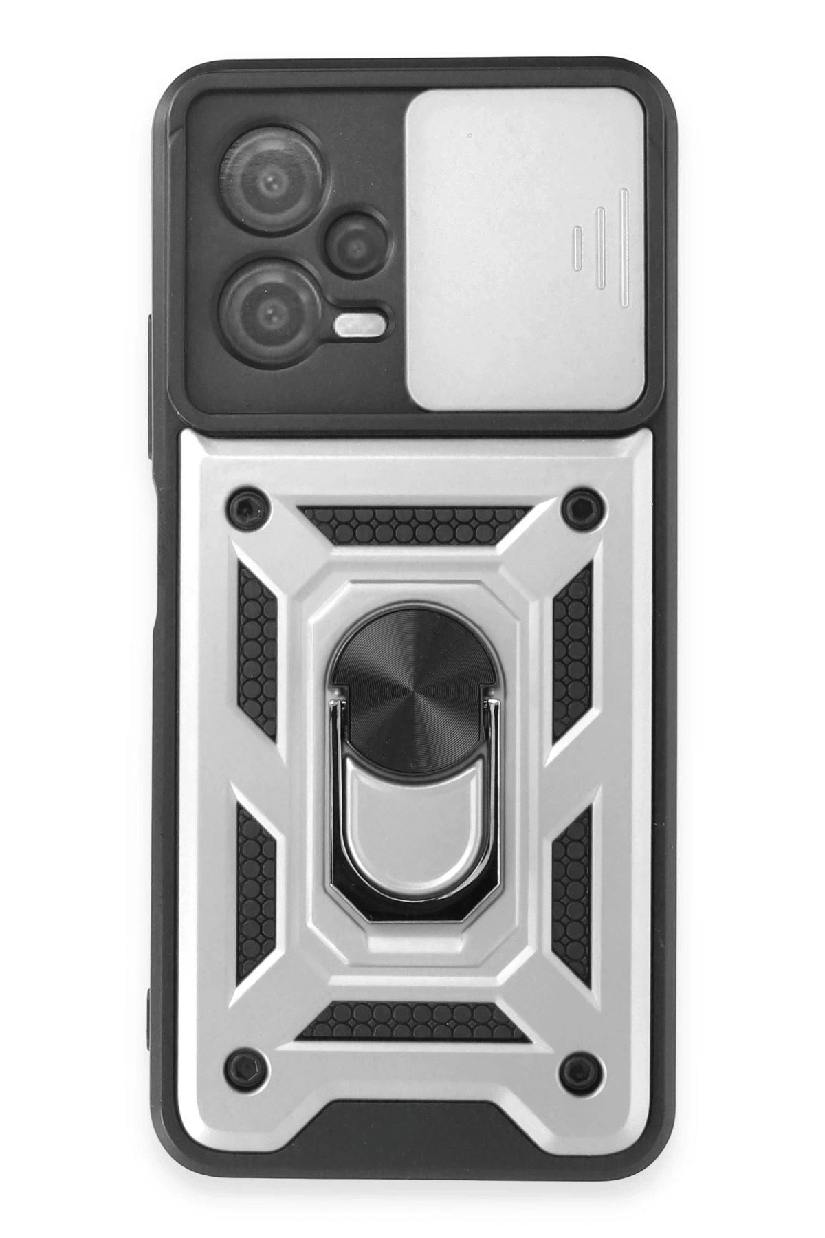 Mey İthalat® Redmi Note 12 5G Kılıf Pars Lens Yüzüklü Silikon - Gümüş