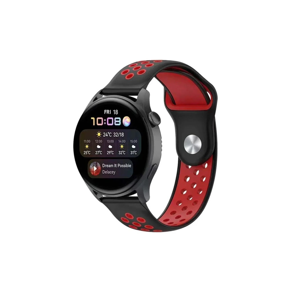 Mey İthalat® Watch 20mm Spor Delikli Kordon - Siyah-Kırmızı