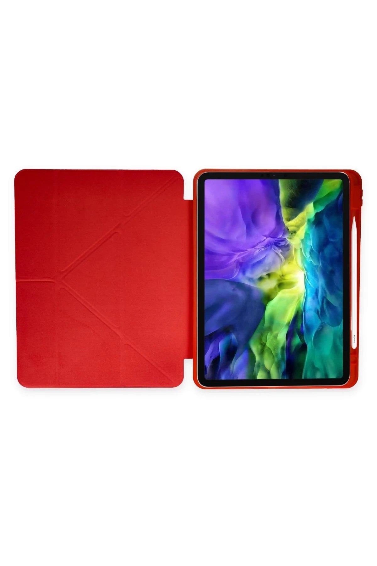 Mey İthalat® iPad Pro 11 (2024) Kılıf Kalemlikli Mars Tablet Kılıfı - Kırmızı