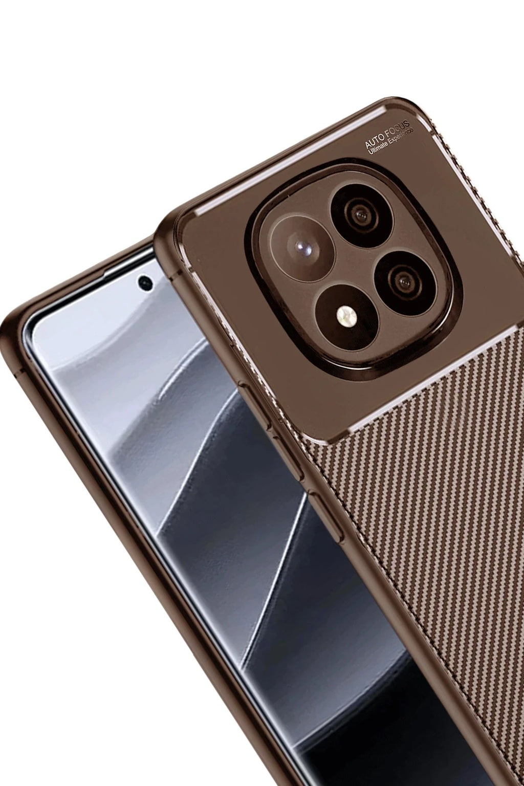 Mey İthalat® Redmi Note 14 Pro Plus Kılıf Auto Focus Karbon Kapak - Kahverengi