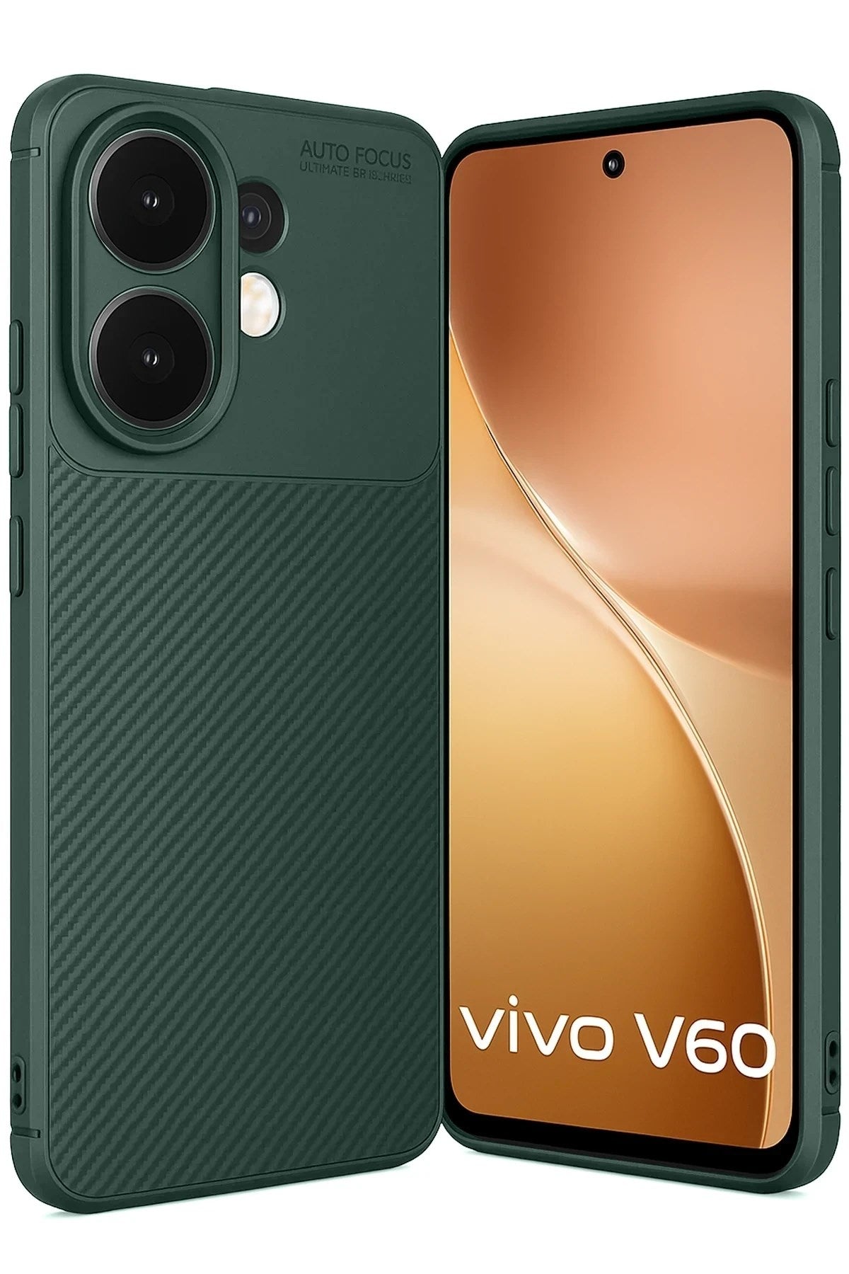 Mey İthalat® Vivo V60 5G Auto Focus Karbon Kapak - Koyu Yeşil