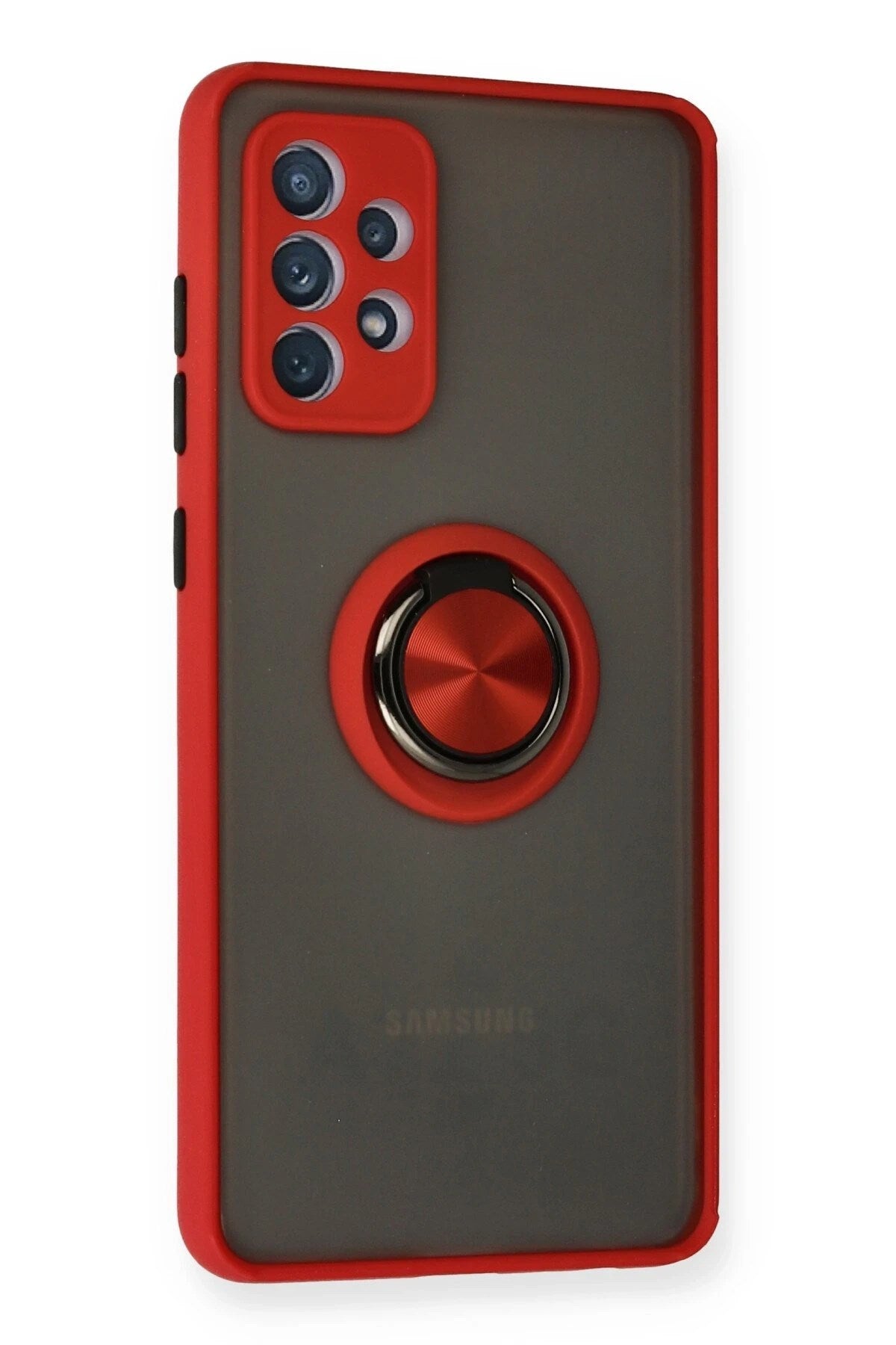 Mey İthalat® Samsung Galaxy A72 Kılıf Montreal Yüzüklü Silikon Kapak - Kırmızı