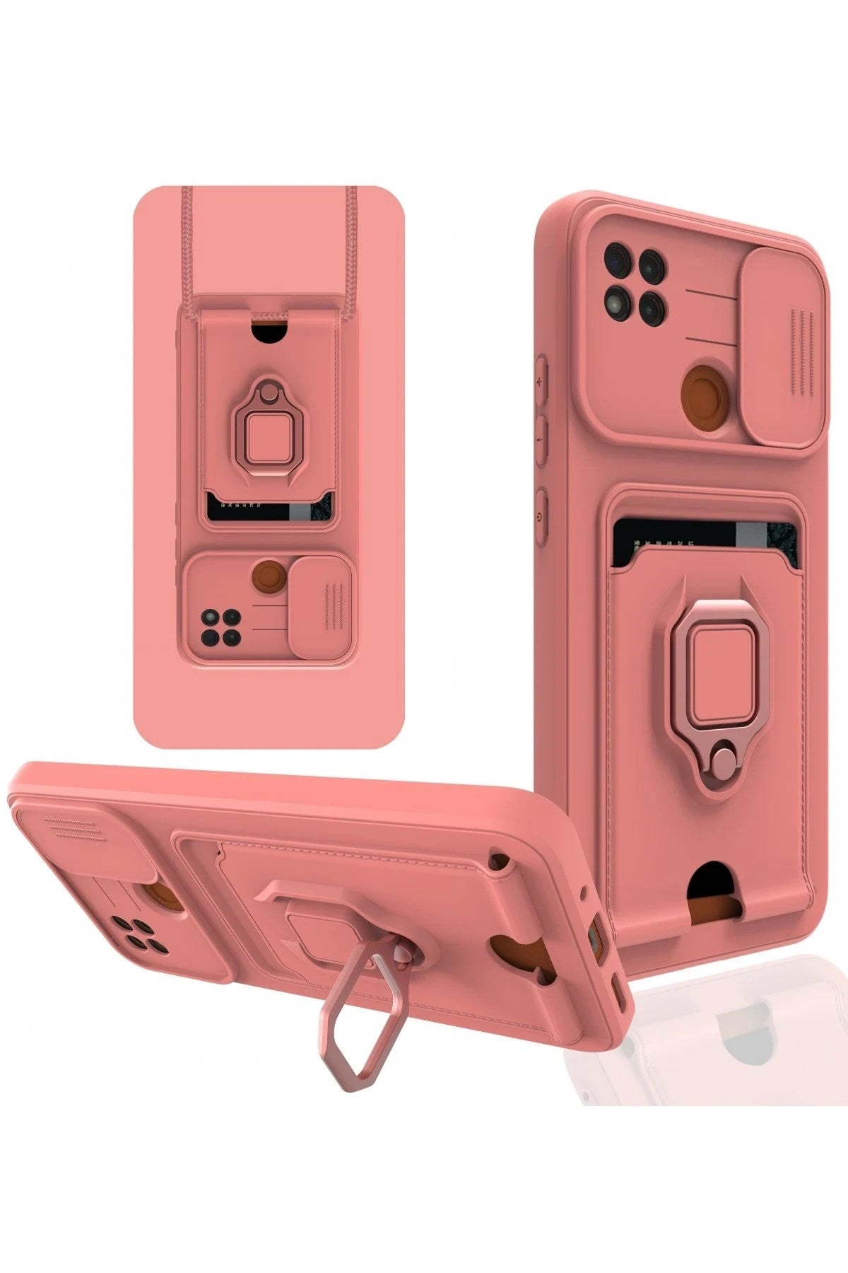 Mey İthalat® Redmi 9C Kılıf Zuma Kartvizitli Yüzüklü Silikon - Pembe
