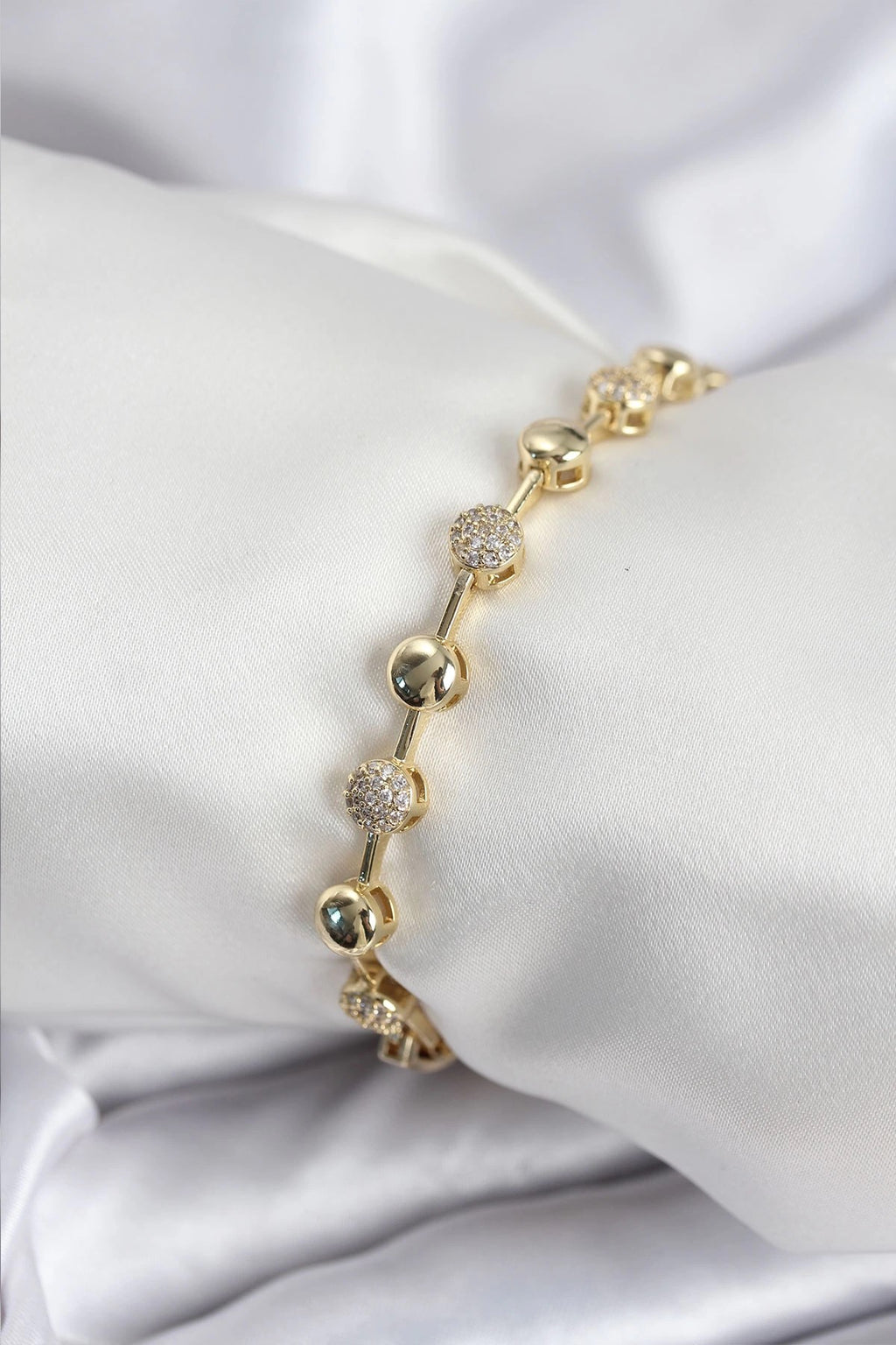 Mey İthalat® Pirinç VIP Seri Gold Renk Topçuk Model Kadın Bileklik