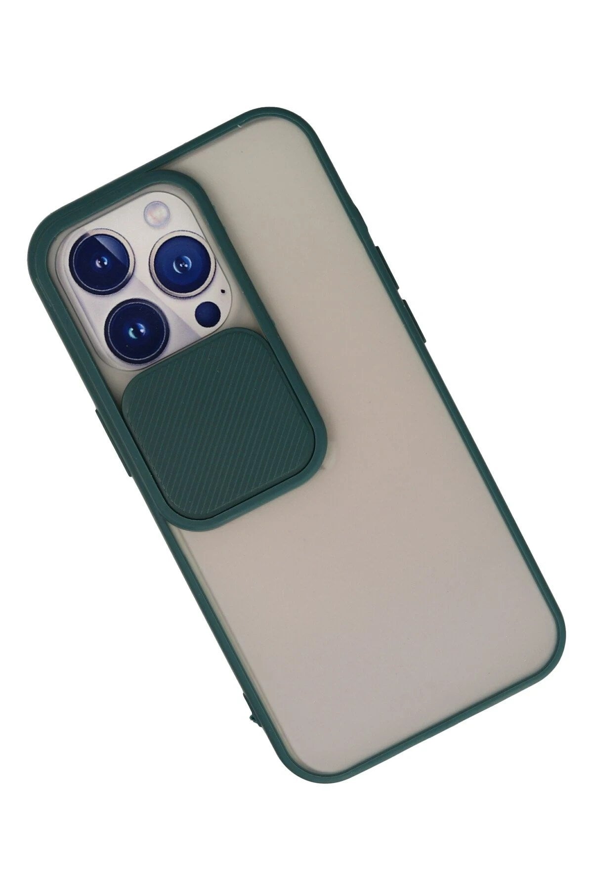 Mey İthalat® iPhone 13 Pro Kılıf Palm Buzlu Kamera Sürgülü Silikon - Yeşil