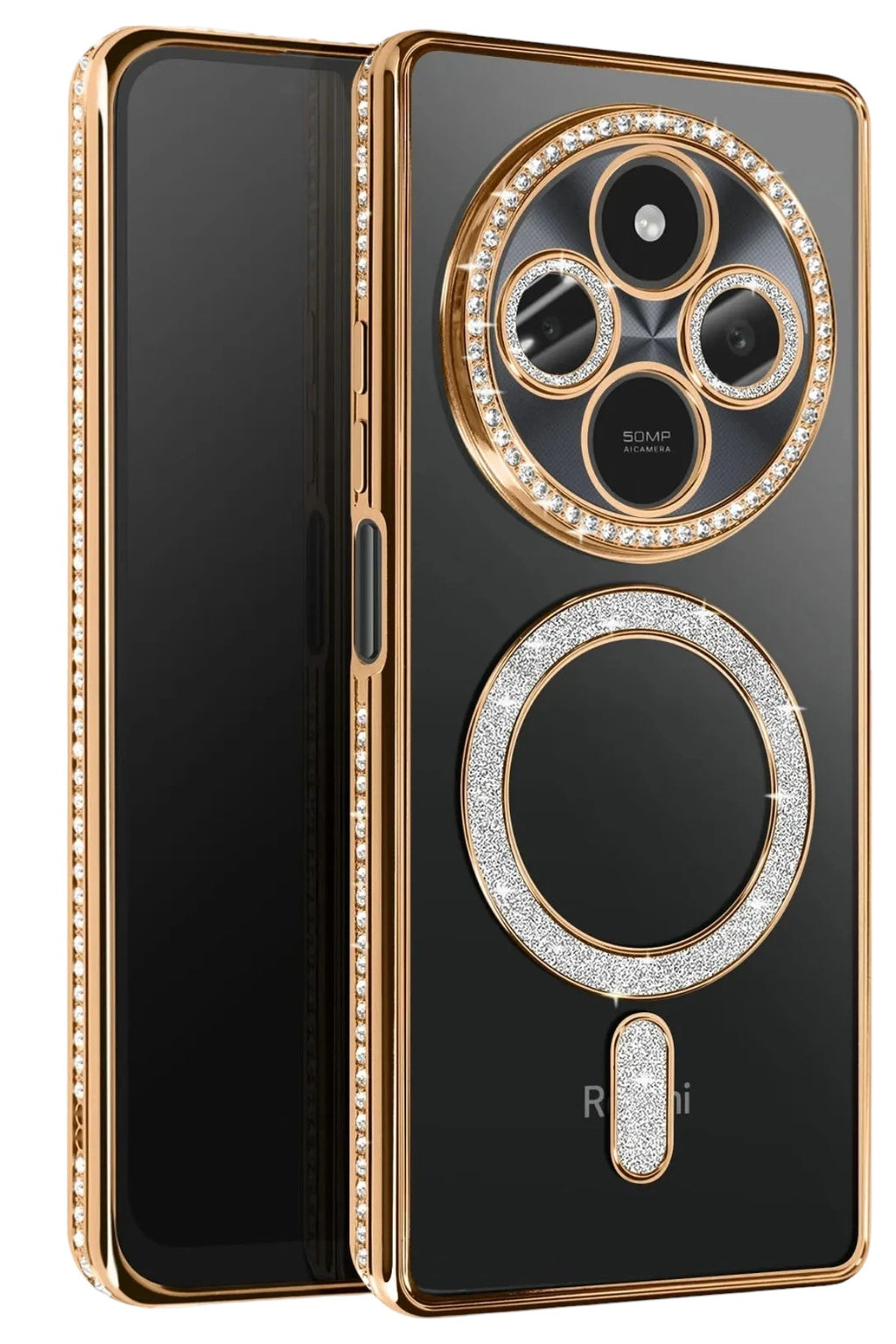 Mey İthalat® Redmi 14C Joke Simli Magneticsafe Kılıf - Gold