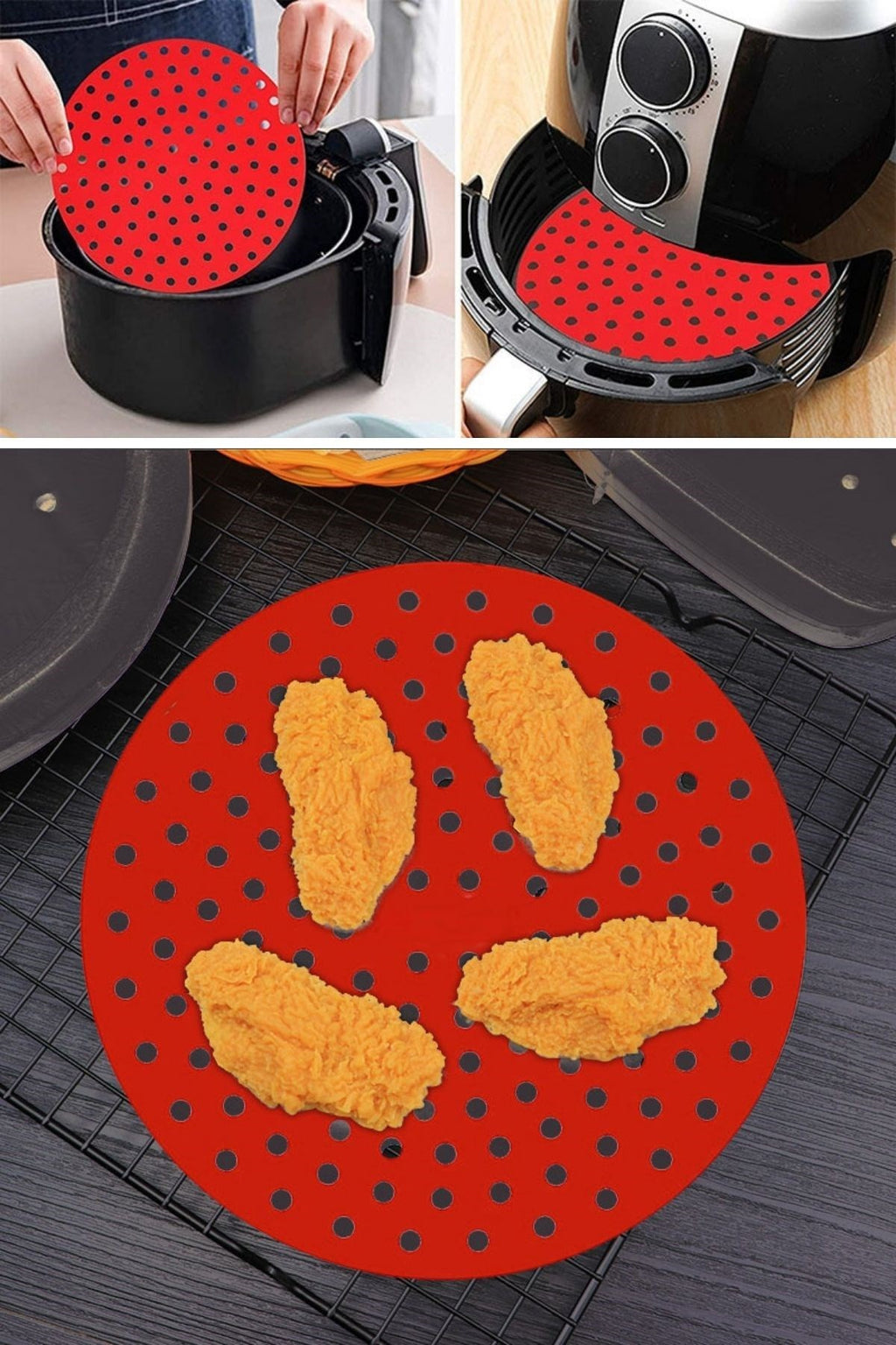 Siyah Isıya Dayanıklı Yıkanılabilir Silikon Fırın Ve Airfryer Yuvarlak Model Pişirme Matı 20 Cm