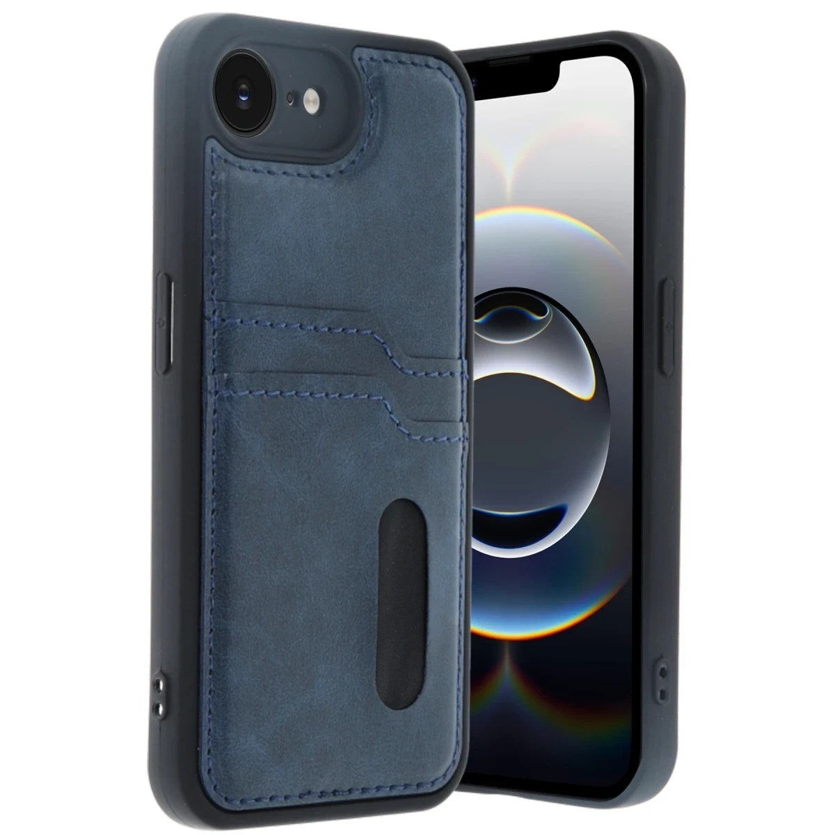 Mey İthalat® iPhone 16E Kılıf Sara Kartvizitli Deri Kılıf - Lacivert
