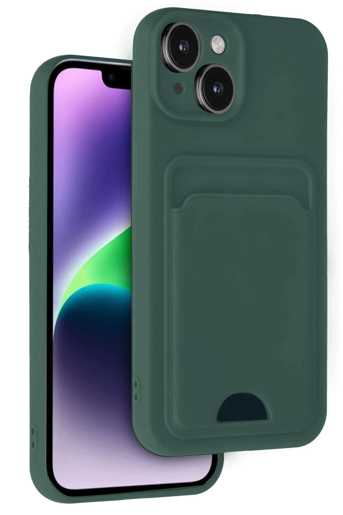 Mey İthalat® iPhone 14 Kılıf Kelvin Kartvizitli Silikon - Koyu Yeşil