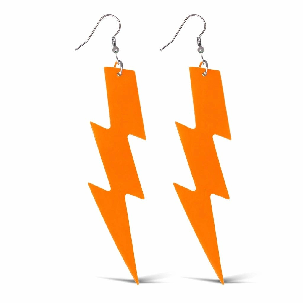 Mey İthalat® 80’ler 90&amp;#39;lar Retro Neon Turuncu Şimşek Küpe 10 cm