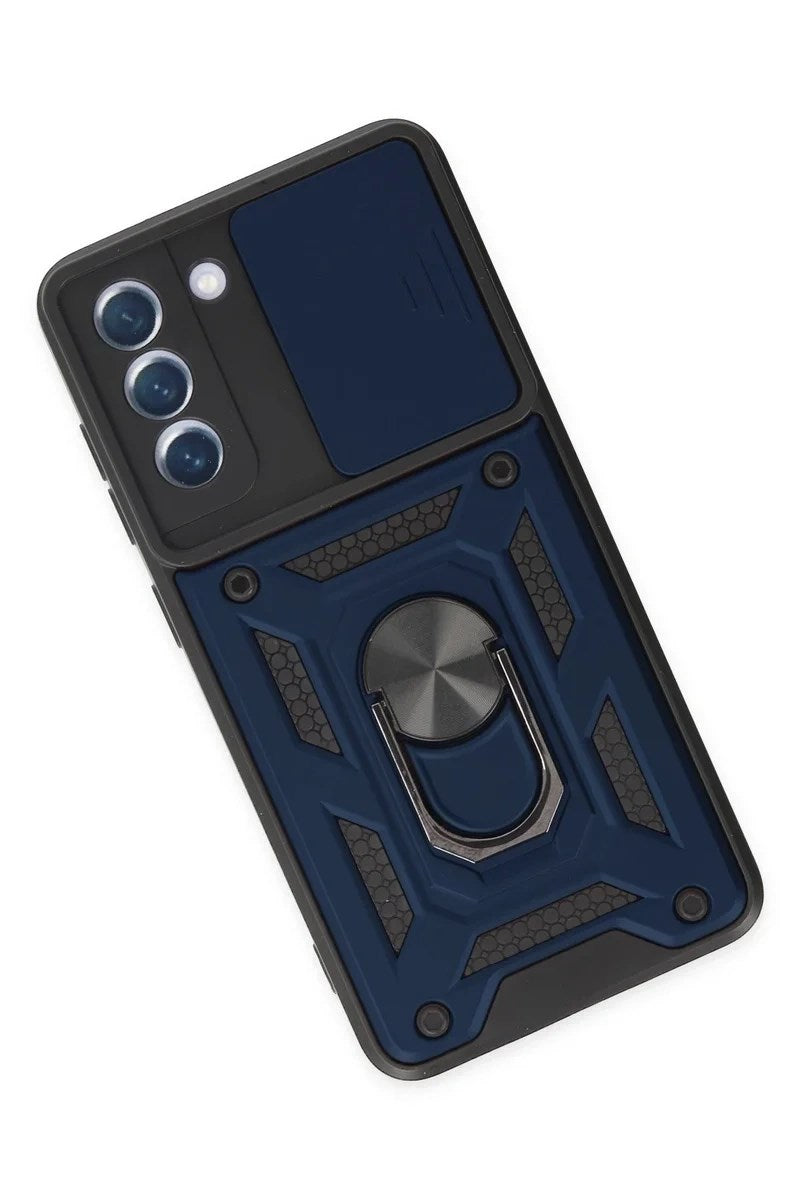 Mey İthalat® Samsung Galaxy S21 FE Kılıf Pars Lens Yüzüklü Silikon - Lacivert