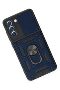 Mey İthalat® Samsung Galaxy S21 FE Kılıf Pars Lens Yüzüklü Silikon - Lacivert
