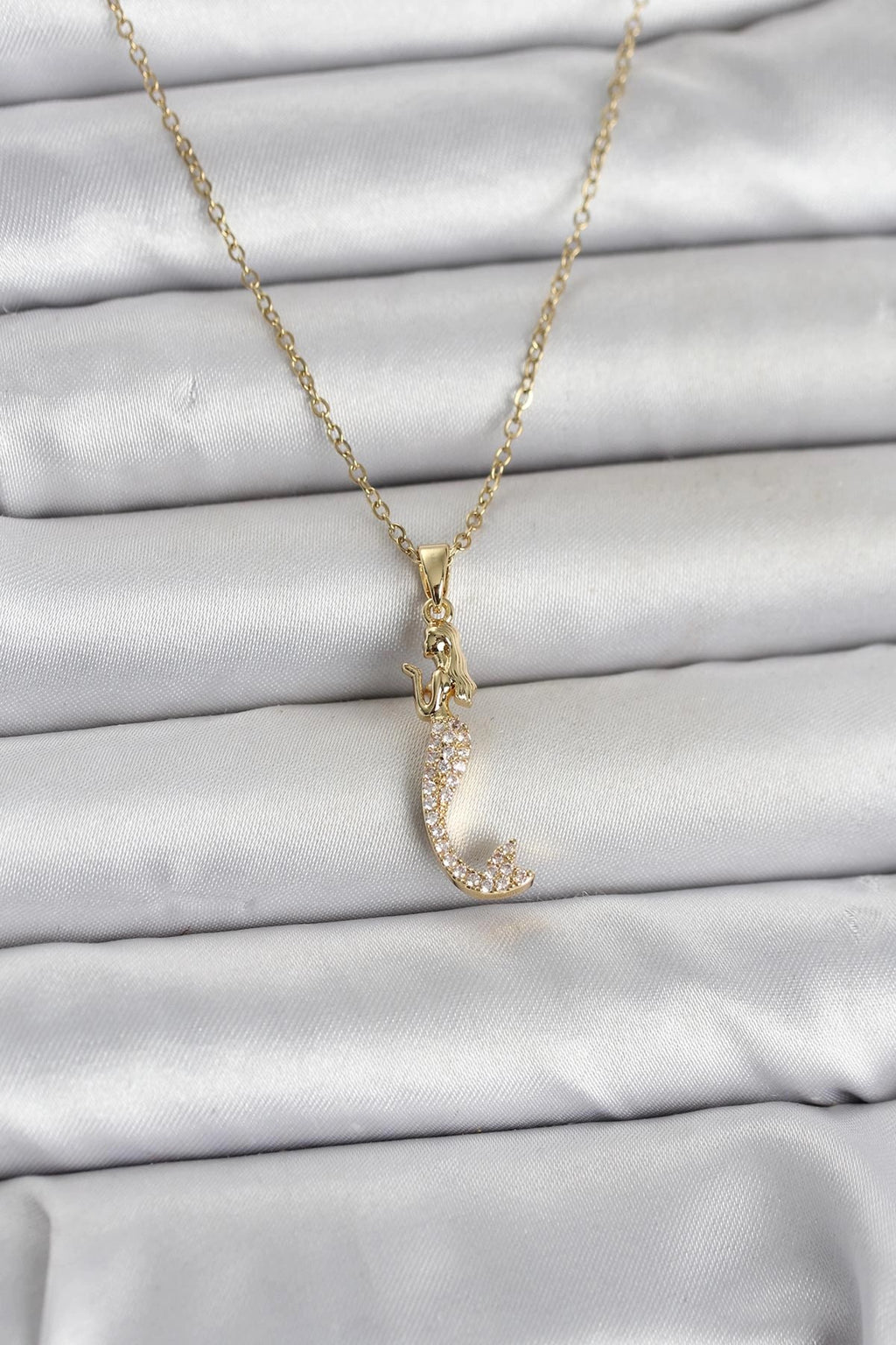 Mey İthalat® 316L Çelik Zincir Gold Renk Zirkon Taşlı Deniz Kızı Model Kadın Kolye