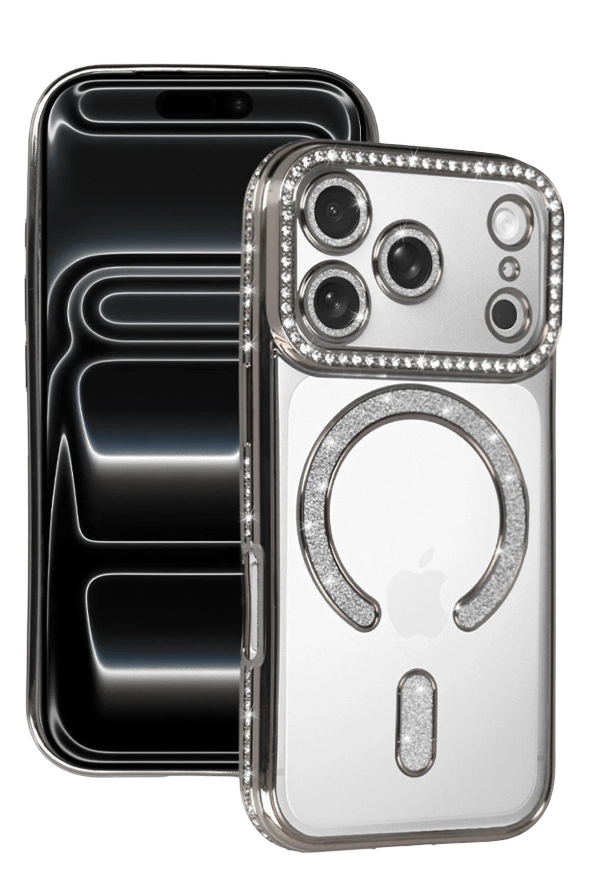 Mey İthalat® iPhone 17 Pro Joke Simli Magneticsafe Kılıf - Gümüş
